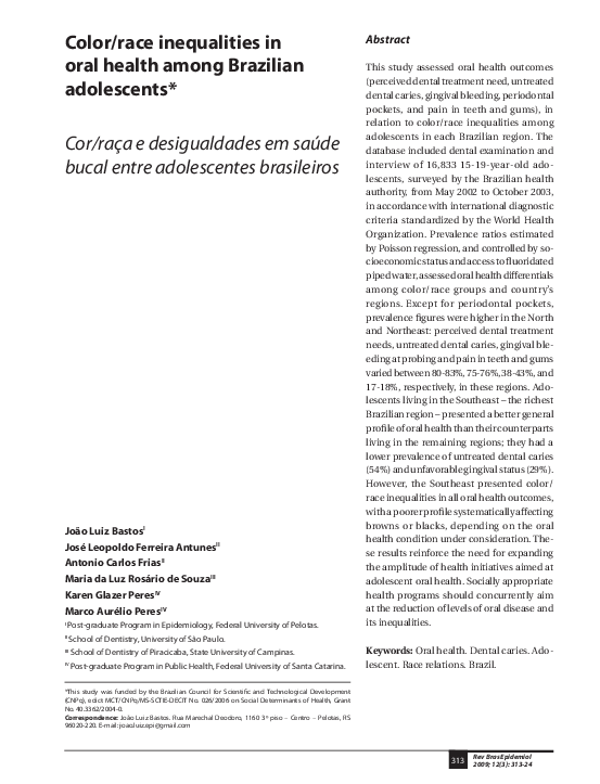 (PDF) Color/race inequalities in oral health among Brazilian ...