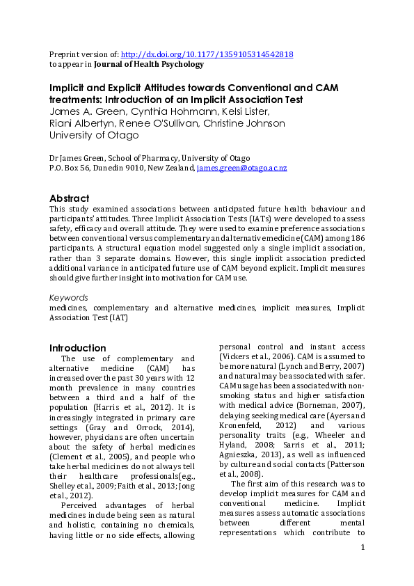 (PDF) Implicit and Explicit Attitudes towards Conventional and CAM ...