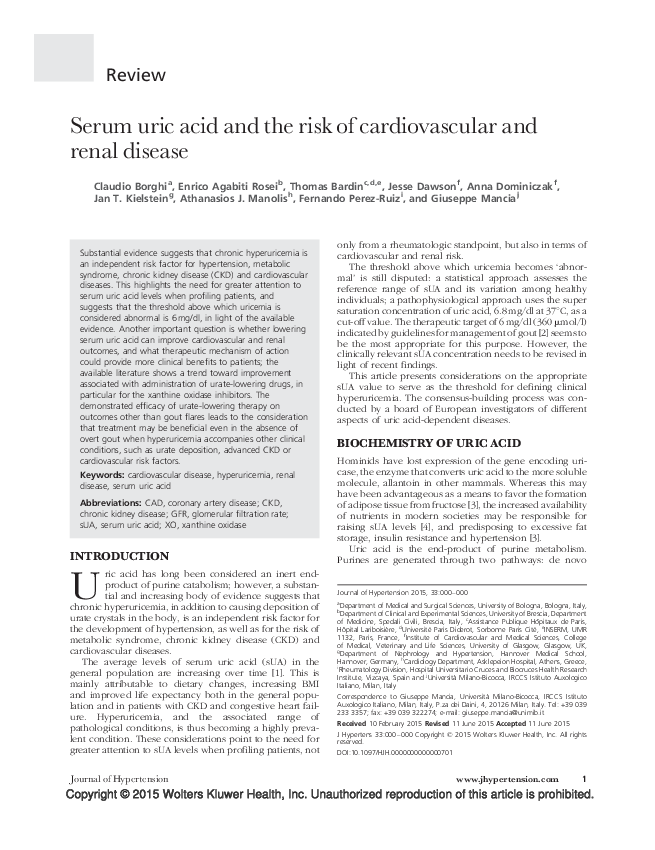 (PDF) Hyperuricemia and cardiovascular disease risk