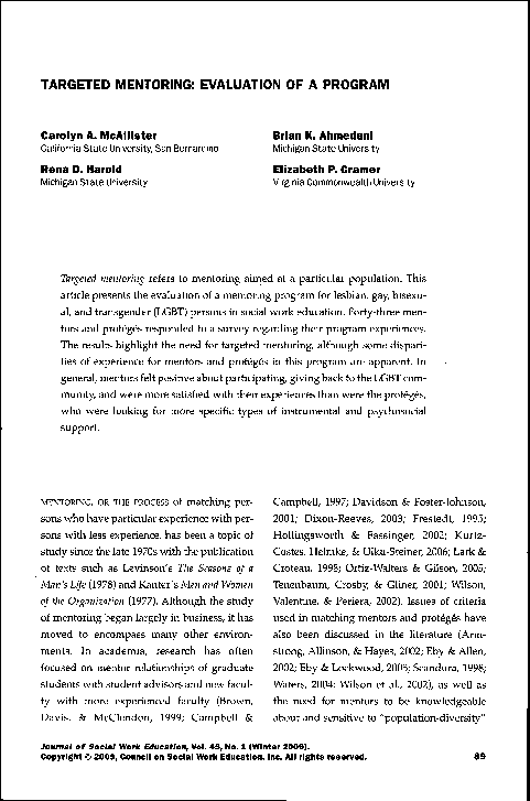 (PDF) TARGETED MENTORING: EVALUATION OF A PROGRAM