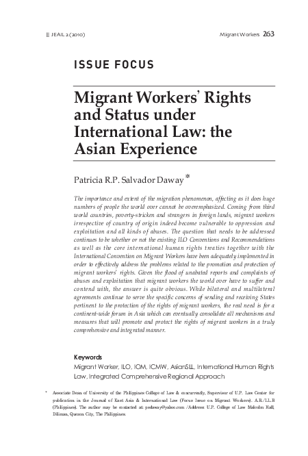 (PDF) Migrant Workers’ Rights and Status under International Law: the ...