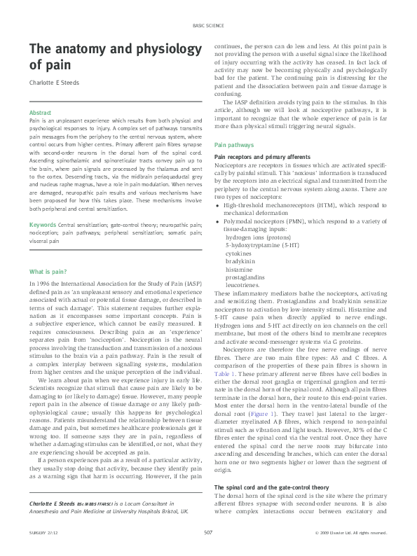 (PDF) The anatomy and physiology of pain