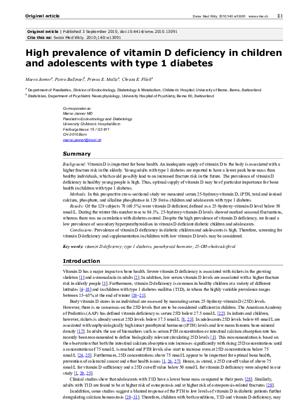 (PDF) High prevalence of vitamin D deficiency in children and ...