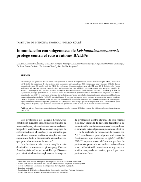 (PDF) Inmunización con subgenoteca de Leishmania amazonensis protege ...