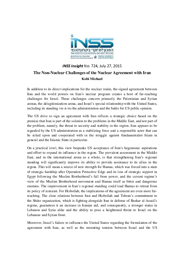 (PDF) The NonNuclear Challenges of the Nuclear Agreement with Iran