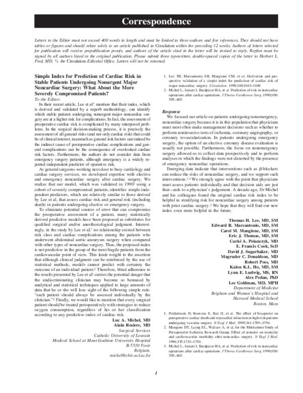 (PDF) Simple Index for Prediction of Cardiac Risk in Stable Patients ...