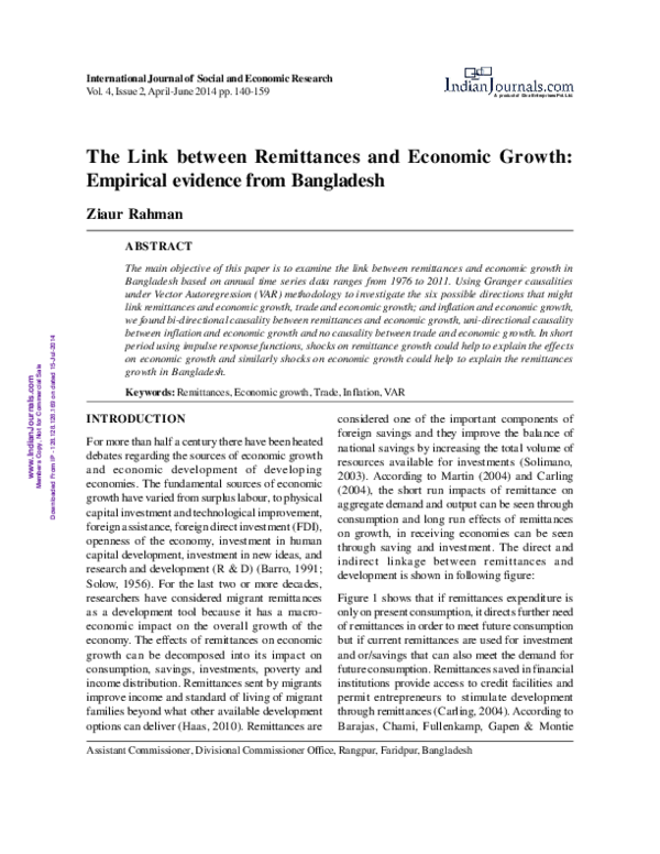 (PDF) The Link between Remittances and Economic Growth: Empirical ...