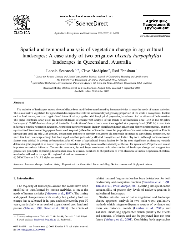 (PDF) Spatial and temporal analysis of vegetation change in ...