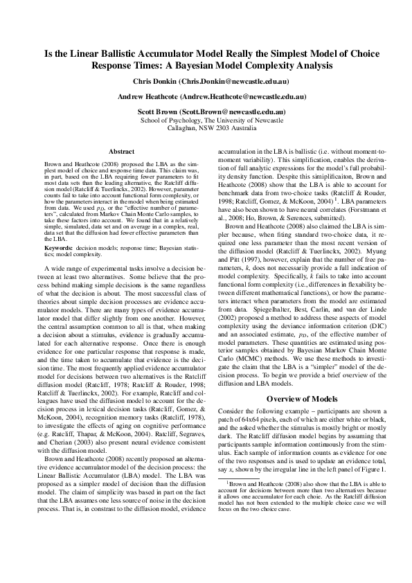 (PDF) Is the Linear Ballistic Accumulator Model Really the Simplest