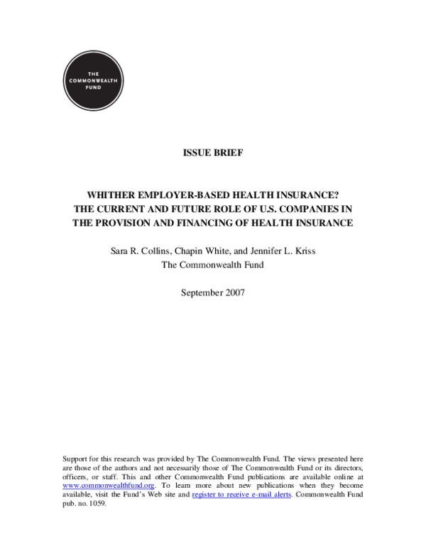 (PDF) WHITHER EMPLOYER-BASED HEALTH INSURANCE? THE CURRENT AND FUTURE ...