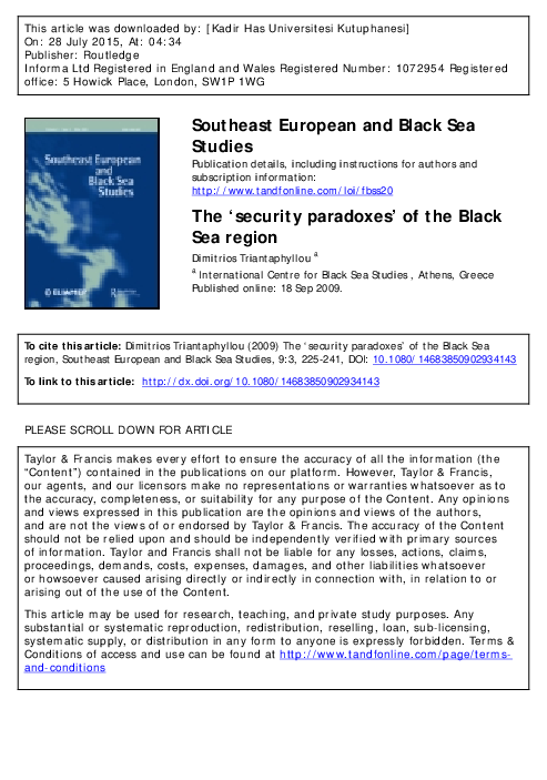 (PDF) The 'security paradoxes' of the Black Sea region
