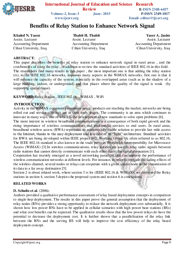 (PDF) Benefits of Relay Station to Enhance Network Signal Thabit