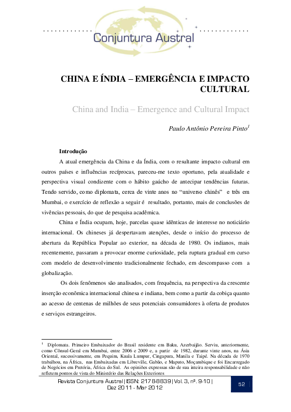 (PDF) China and India – Emergence and Cultural Impact