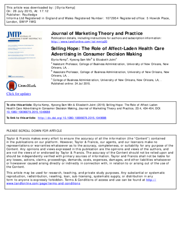 (PDF) Selling Hope: The Role of Affect-Laden Health Care Advertising in ...