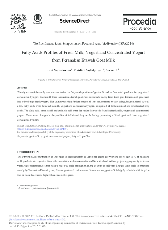 (PDF) Fatty Acids Profiles of Fresh Milk, Yogurt and Concentrated