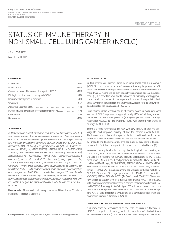 (PDF) Status of Immune Therapy in Non-Small Cell Lung Cancer (NSCLC)