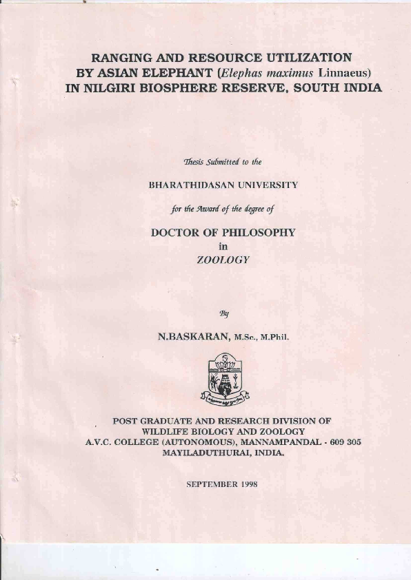 PDF) RANGING AND RESOURCE UTILIZATION BY ASIAN ELEPHANT (Elephas