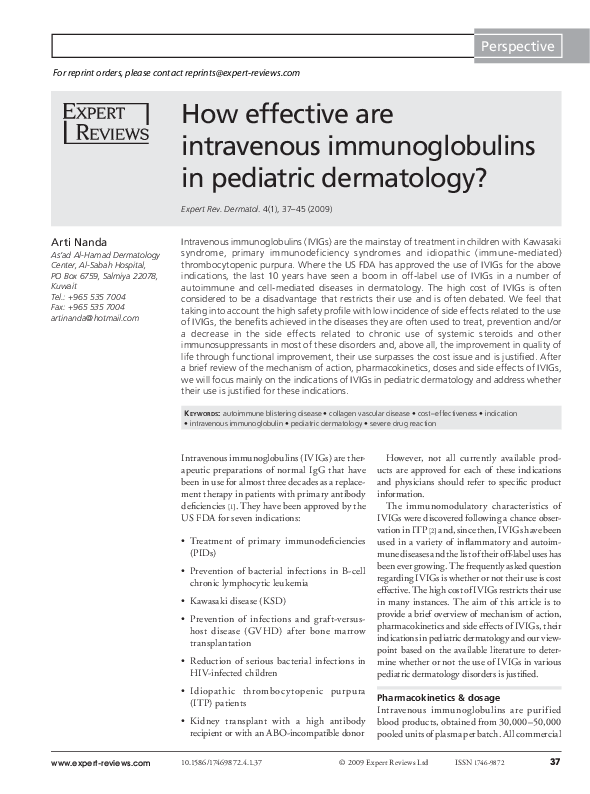 (PDF) How Effective are IVIG in Pediatric Dermatology