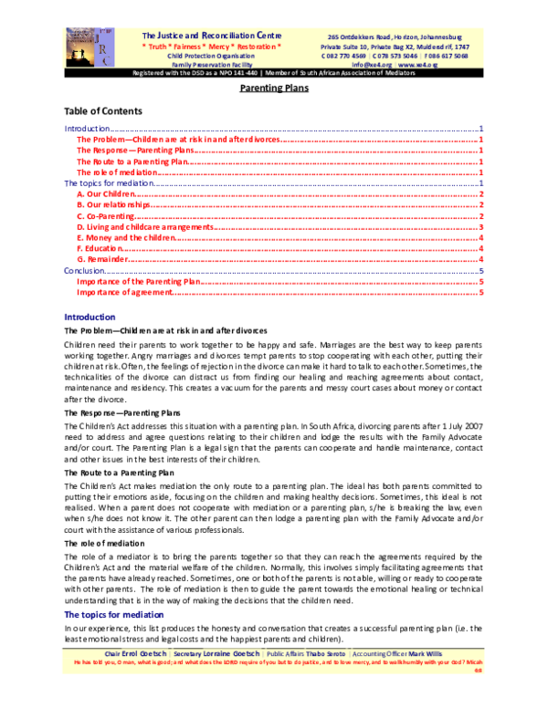 Pdf Parenting Plan Preparation Questionnaire Errol E Goetsch Academia Edu