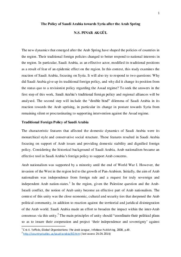 (PDF) The Policy of Saudi Arabia towards Syria after the Arab Spring