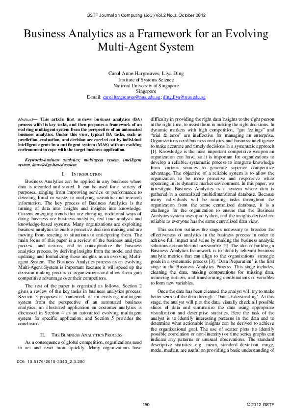 (PDF) Business Analytics as a Framework for an Evolving Multi-Agent System