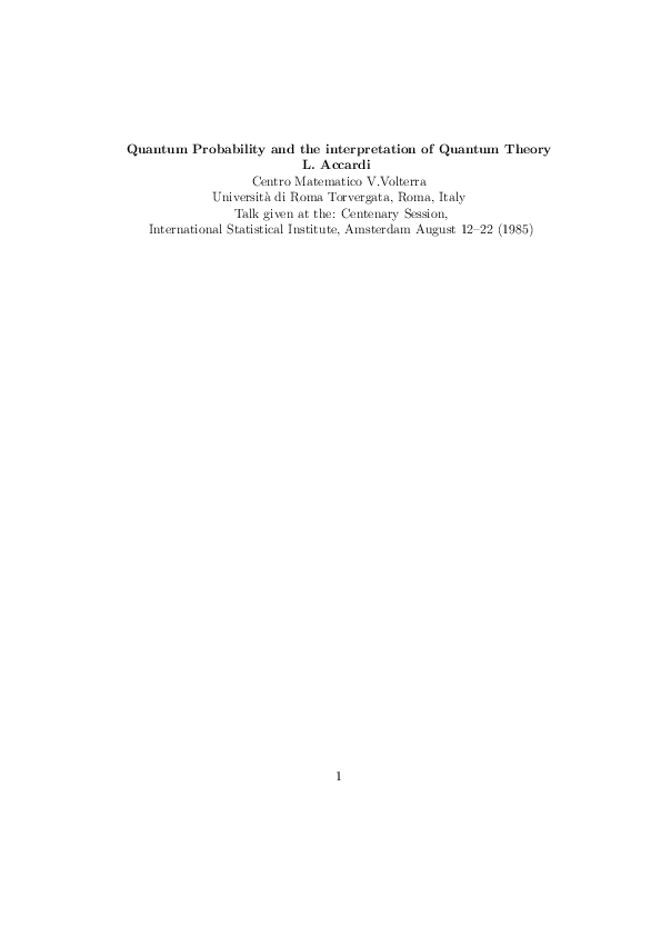 (PDF) Quantum Probability and the Interpretation of Quantum Theory