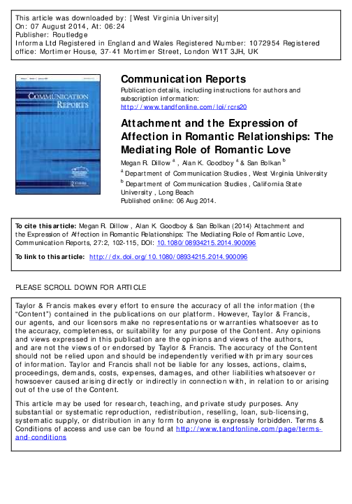 (PDF) Attachment and the expression of affection in romantic ...