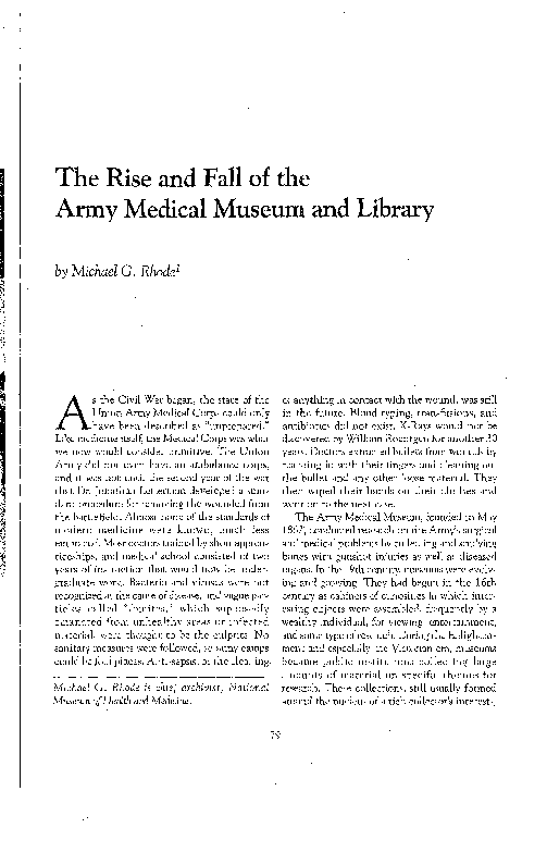 First page of “The Rise and Fall of the Army Medical Museum and Library”