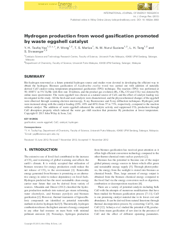 (PDF) Hydrogen production from wood gasification promoted by waste ...