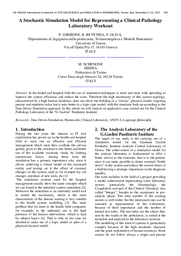 (PDF) A Stochastic Simulation Model for Representing a Clinical ...