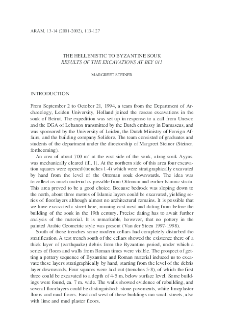 The results of the excavations at BEY 011: the Hellenistic to Byzantine Souk