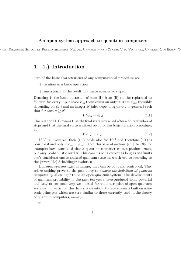 (PDF) An open system approach to quantum computers