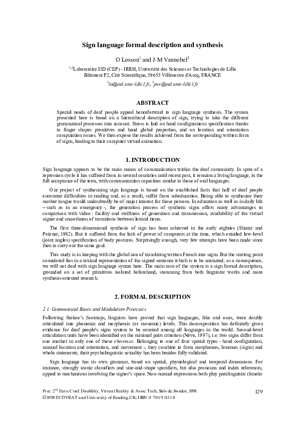 (PDF) Sign language formal description and synthesis