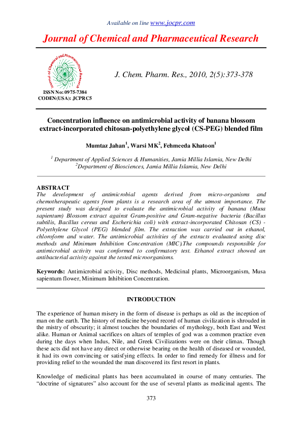 (PDF) Concentration influence on antimicrobial activity of banana