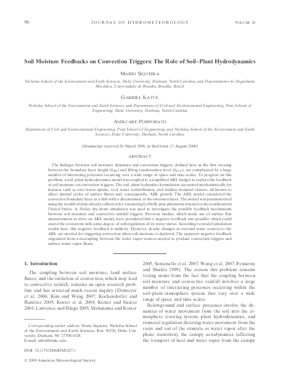 (PDF) Soil Moisture Feedbacks on Convection Triggers: The Role of Soil ...