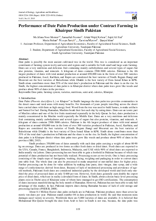 (PDF) Performance of Date Palm Production under Contract Farming
