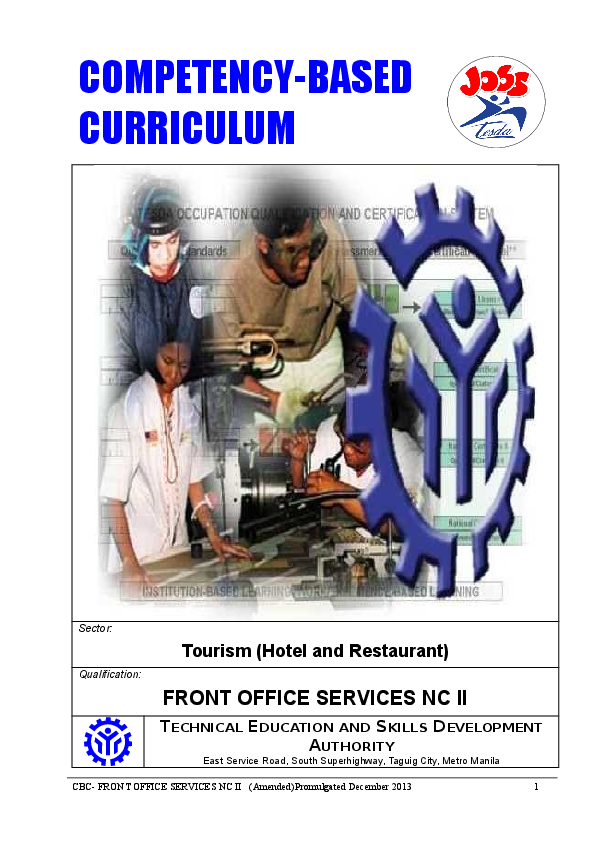(DOC) COMPETENCY BASED CURRICULUM - FRONT OFFICE SERVICES NCII
