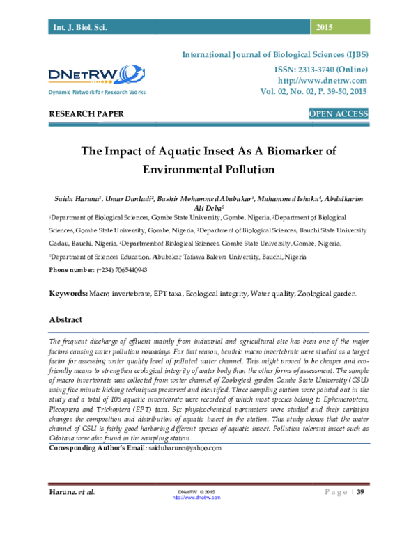 (PDF) The Impact of Aquatic Insect As A Biomarker of Environmental ...