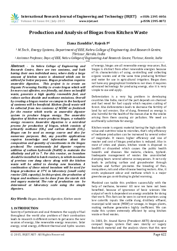 How much biogas is produced from 1 kg food waste picture
