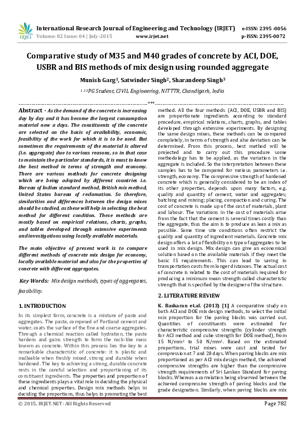 (PDF) study of M35 and M40 grades of concrete by ACI