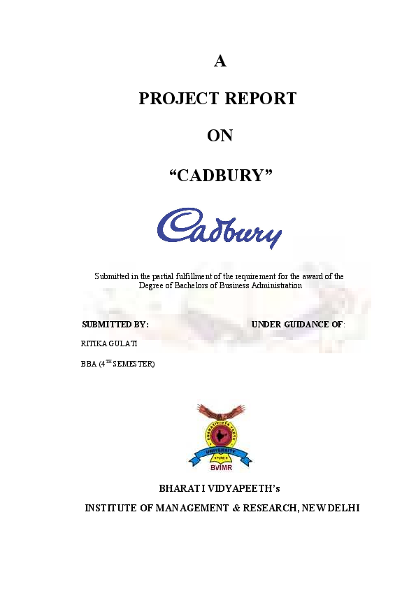 Pdf A Project Report On Cadbury Arnab Chakravorty Academia Edu