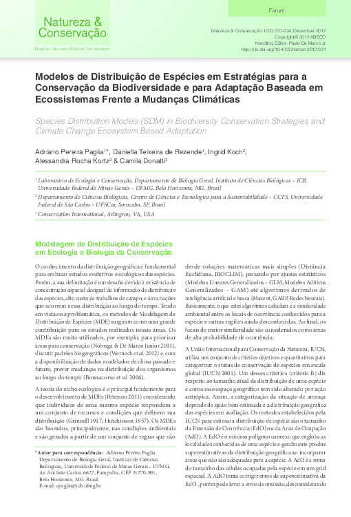 (PDF) Species Distribution Models (SDM) in Biodiversity Conservation ...