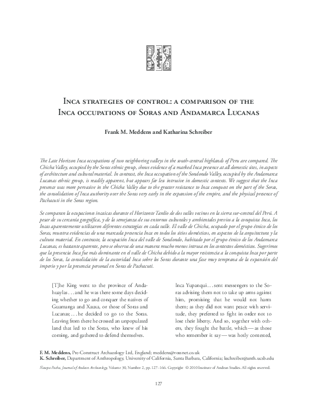 (PDF) Inca strategies of control: a comparison of the Inca occupations ...