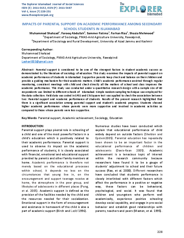 (PDF) IMPACTS OF PARENTAL SUPPORT ON ACADEMIC PERFORMANCE AMONG ...