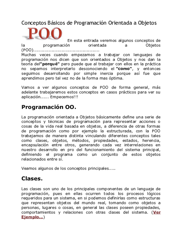 (DOC) Conceptos Básicos de Programación Orientada a Objetos