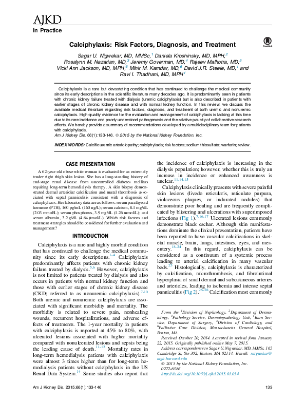 (PDF) Calciphylaxis: Risk Factors, Diagnosis, and Treatment