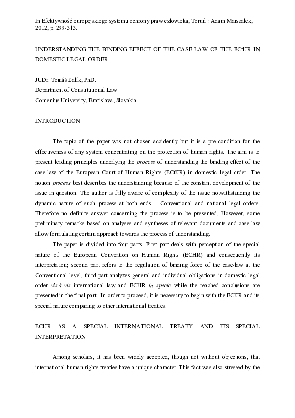 (PDF) Understanding the binding effect of the caselaw of the ECtHR in