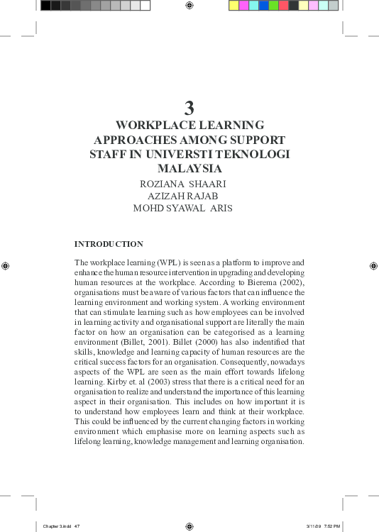 (PDF) Workplace learning approaches among support staff in Universiti ...