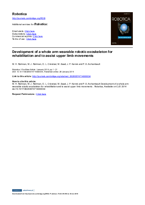 (PDF) Development of a whole arm wearable robotic exoskeleton for ...
