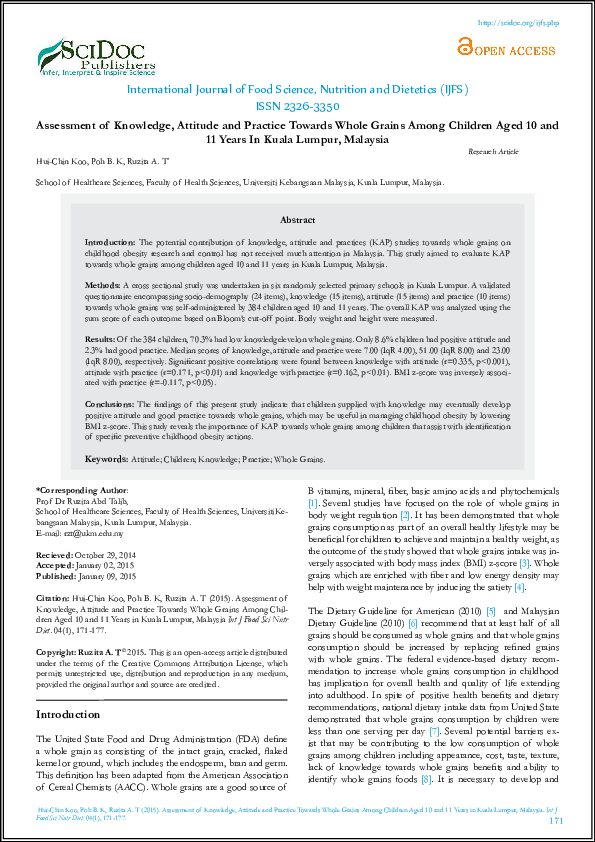 (PDF) Assessment of Knowledge, Attitude and Practice Towards Whole ...
